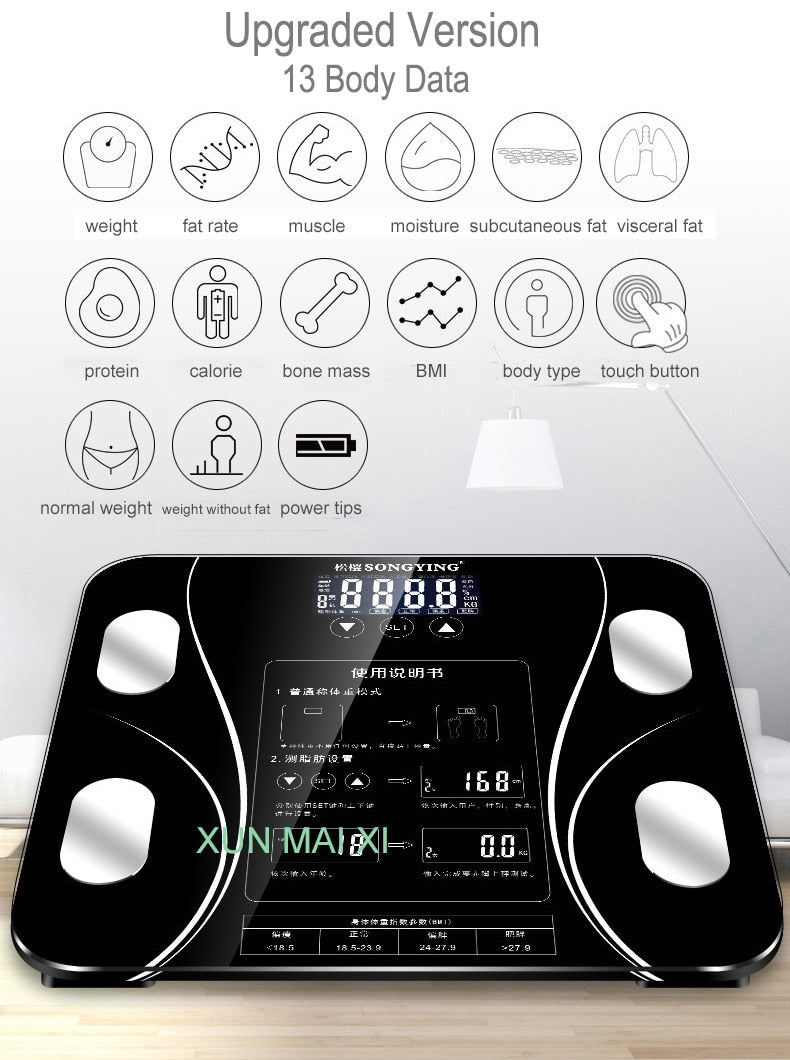 SmartBody™ 13-Index Digital Scale – Precision BMI & Body Fat Analyzer