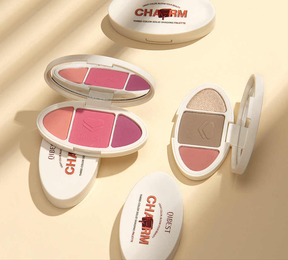 Plaque réparatrice tout-en-un haute brillance, poudre mate éclaircissante à paillettes, plaque de blush rouge, plaque de réparation de gâteau en poudre