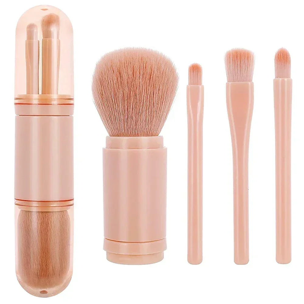 4in1 Travel Makeup Brushes Set Retractable Kabuki Brush and 3 Small Brushes For Eye With Soft Bistles Small Portable For Touchup