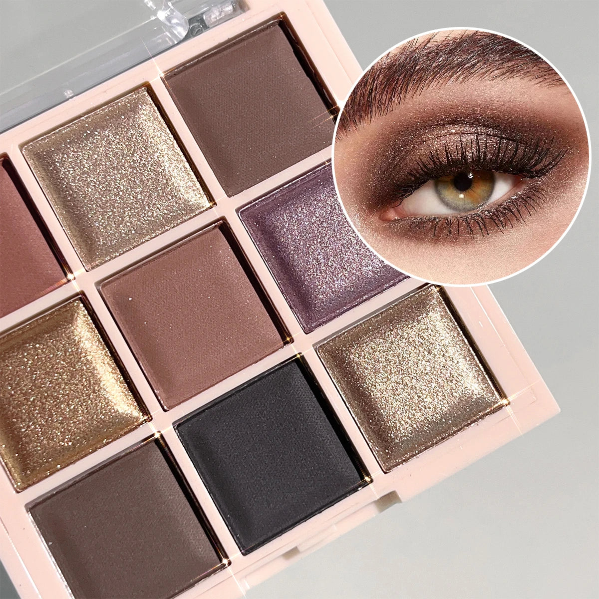9-Color Mini Eyeshadow Palette – Milk Tea Shades in Matte, Shimmer & Fine Glitter | Perfect for Daily & Student-Friendly Makeup